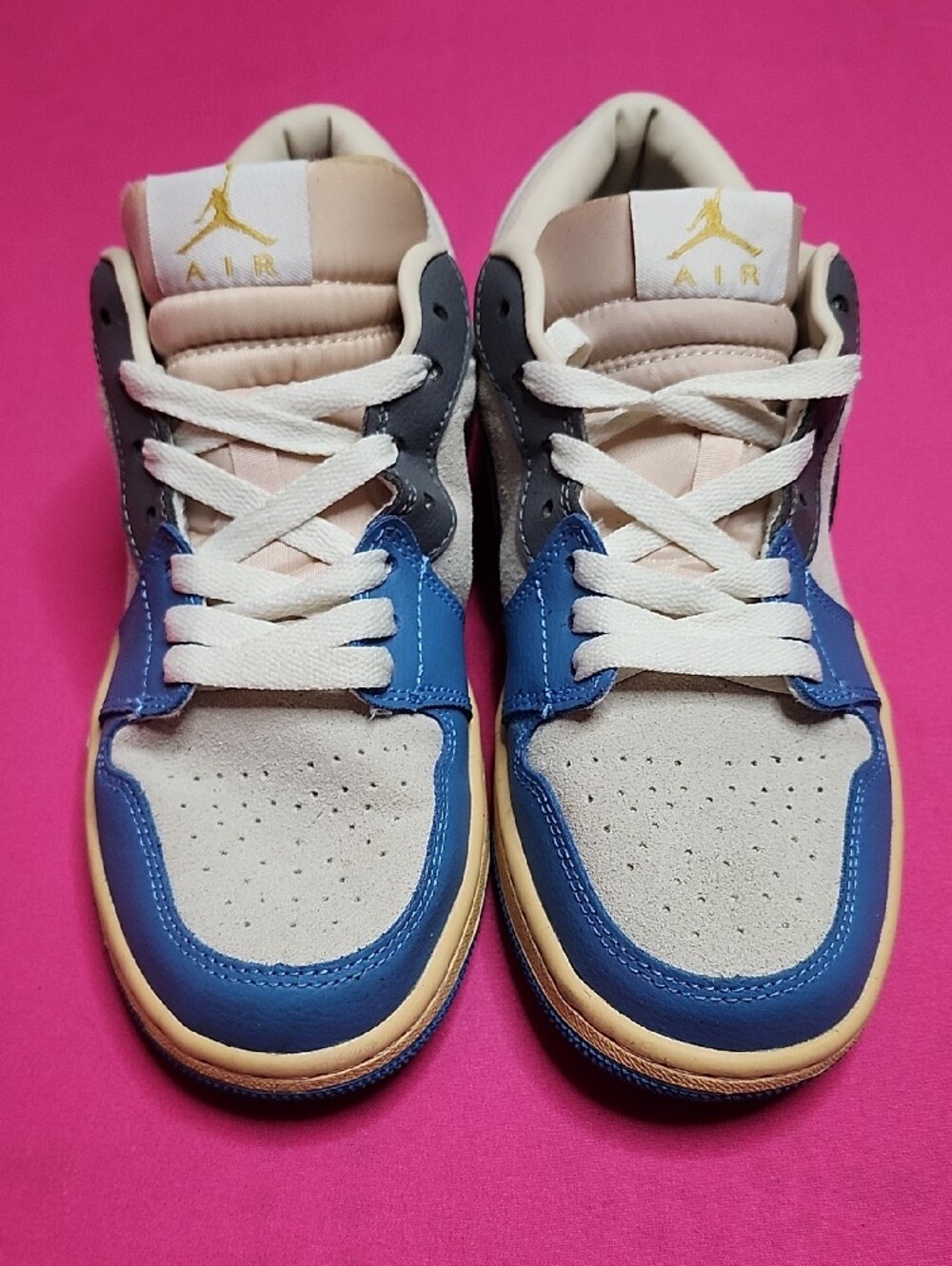 Jordan Kids' Blue & Cream High-Top Sneakers with Yellow Accents
